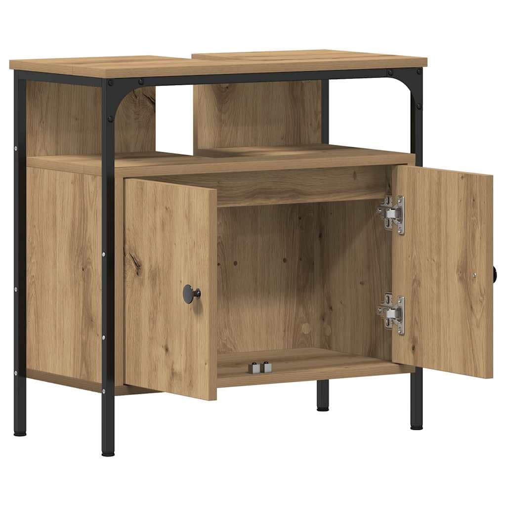 Mueble bajo lavabo de roble Artisan, 60 x 30 x 60 cm, material de madera con estructura de acero, robusto armario de baño, diseño moderno para pequeños baños invitados, inodoro y pasillo