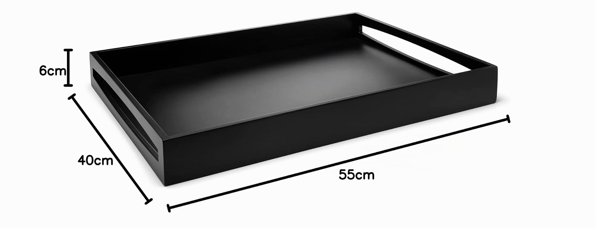 Leopold Vienna - Plateau rectangulaire 55x40x6cm MDF Noir | Plateau rectangulaire avec 2 poignées, plateau de service avec bord surélevé, plateau alimentaire moderne