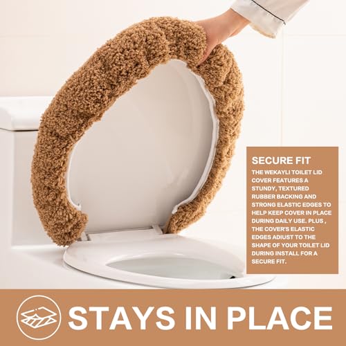 Image of Microfiber Toilet Lid Cover, 17.5 inchx15 inch Fits Round Oblong and Elongated | Toilet Seat Covers for Bathroom, Machine Washable, Decorative Fuzzy fur Look Round Toilet Seat Cover Extra Soft Absorbent