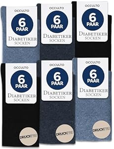 Occulto Diabetikersocken Herren & Damen ohne Naht ohne Gummibund Baumwolle 6er Pack (Modell: Oliver) Blau Mix 47-50