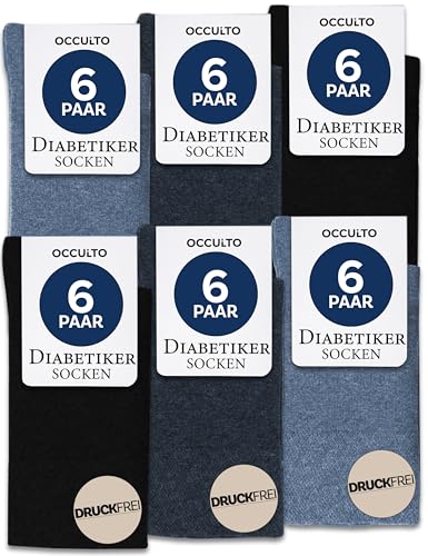 Occulto Diabetikersocken Herren & Damen ohne Naht ohne Gummibund Baumwolle 6er Pack (Modell: Oliver) Blau Mix 43-46