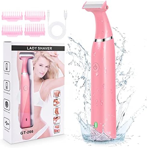 Bikini Trimmer Electric Razors for Women, RenFox Electric Shaver for Women Pubic Hair Arms Legs Underarms Area, Rechargeable Wet & Dry Painless Lady Shaver with 4 Trimming Combs