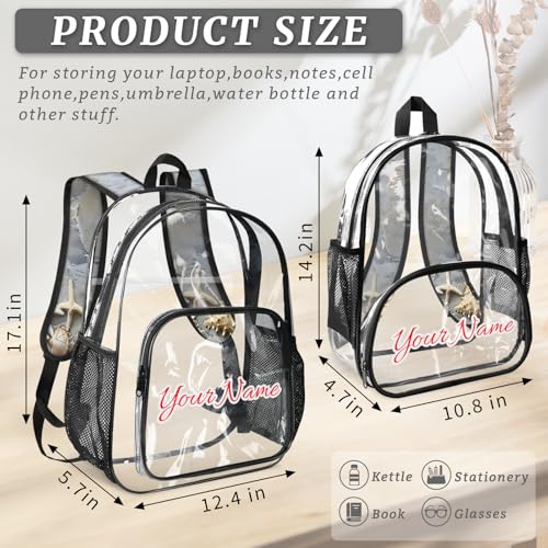 Personalized Large Clear Backpack Stadium Approved Heavy Duty PVC Plastic Custom Transparent Backpacks See Through Bag with Name, Seashell Starfish Ocean Beach4