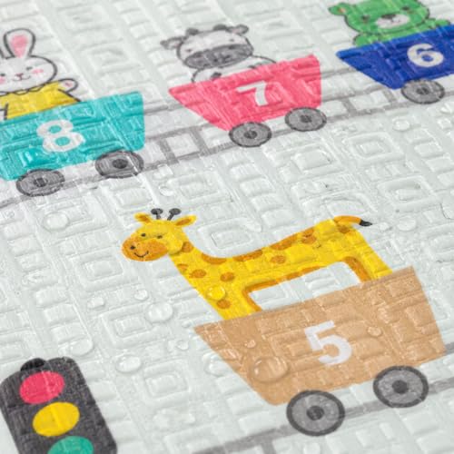 Image of MiniExplorer Double-Sided Waterproof Baby Floor Mat | Extra Large 6.5 x 4.5 ft | 8mm Thick Foam Play Mat | BPA Free, Foldable, Reversible Crawling & Tummy Time Mat for Babies & Kids - Sea & Giraffe