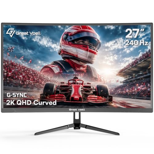 Image of Great voell 27 Inch Curved 240Hz Gaming Monitor, 1ms MPRT, 2K QHD (2560 x 1440), G-Sync, HDR VA Panel, 98% sRGB, HDMI 2.0& DP1.4, Tilt Adjustable, VESA, Pro Gaming