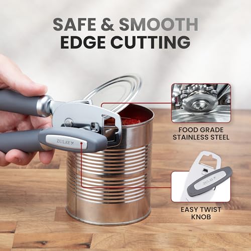 Image of Zulay Kitchen Manual Can Opener Heavy Duty Patented Stainless Steel, Gray