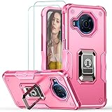 Suyomo for Nokia X100 Case with Tempered Glass Screen Protector (2 Pack),Metal Ring Magnetic Support Kickstand Shockproof Full Body Heavy Duty Drop Protector Phone Case for Nokia X100 (Pink)