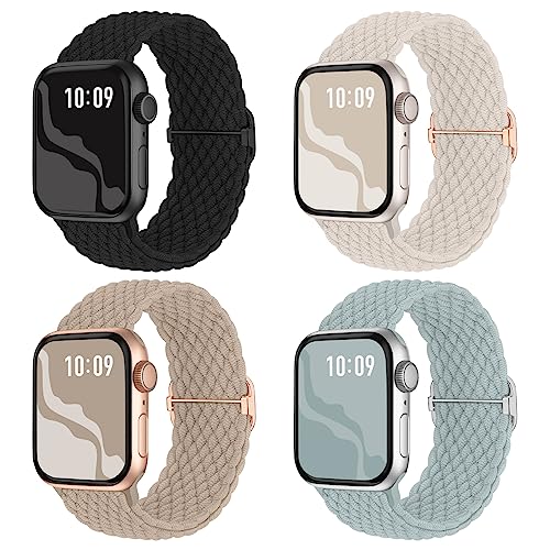 Image of 4 Pack Braided Stretchy Bands Compatible with Apple Watch 40mm 41mm 38mm 42mm 44mm 45mm 46mm 49mm Women Men, Breathable Nylon Elastic Daily Use Straps for iWatch Series 11 /10 9 8 7 6 5 4 3 SE /Ultra 2