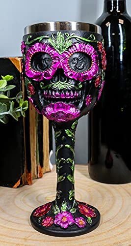 Ebros Gothic Black Red Pink Green Day Of The Dead Sugar Skull Wine Goblet 7Oz Chalice As Kitchen Decorative Ossuary Halloween Party Centerpiece Accessory Novelty Cup #TOP4