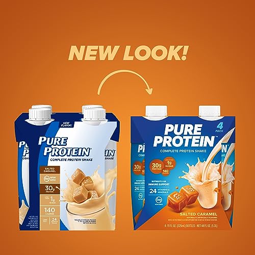 Image of Pure Protein Salted Caramel Shake, Ready to Drink and Keto-Friendly, Vitamins A, C, D, and E Plus Zinc to Support Immune Health, 11 Oz, 12 Count