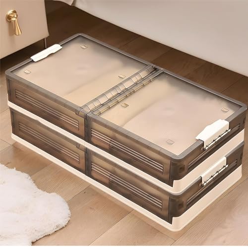 Under Bed Storage Containers with Wheels - Stackable Plastic Clothes Bins with Lids - Dual-Open Closet Organizers for Bedroom & Dorm - 2 Pack, Grey