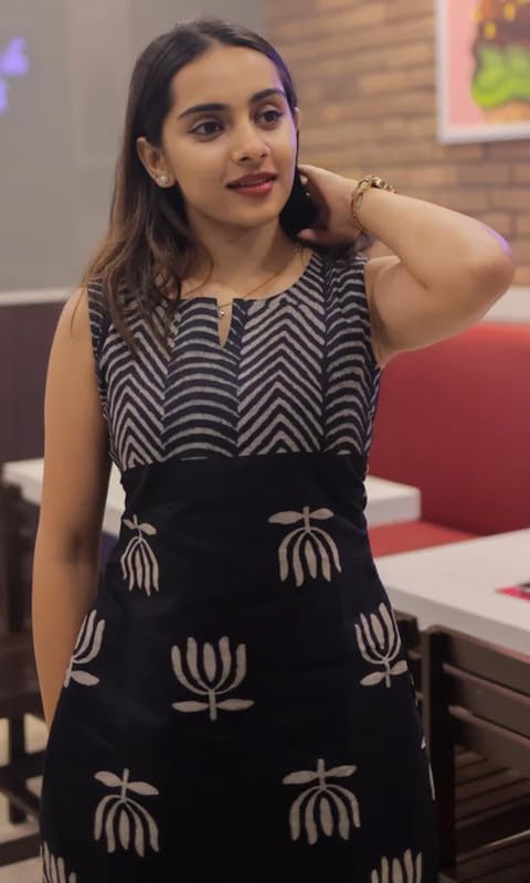 Image of Sun Fashion And Lifestyle Women's Rayon Stitched Butti Handblock Print Calf Length Casual Straight Kurta Set (KP49 Black)