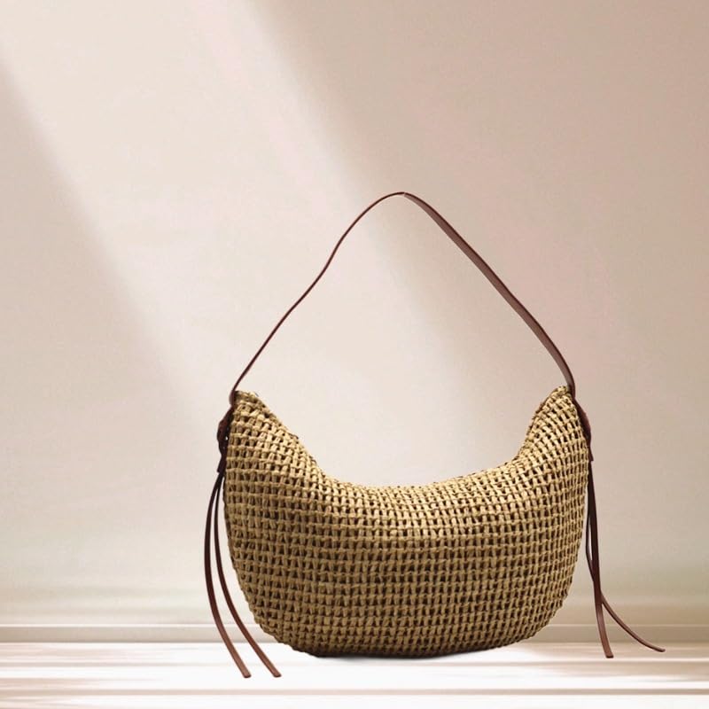 Oversized Dumpling Straw Purse, Handmade Woven Shoulder Bag, Summer Beach Clutch Blending Quirky Style and Practicality2