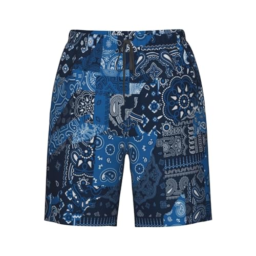 Men's Swim Trunks Quick Dry Board Shorts Blue Bandana Paisley Style Beach Shorts Casual Sports Running Shorts3