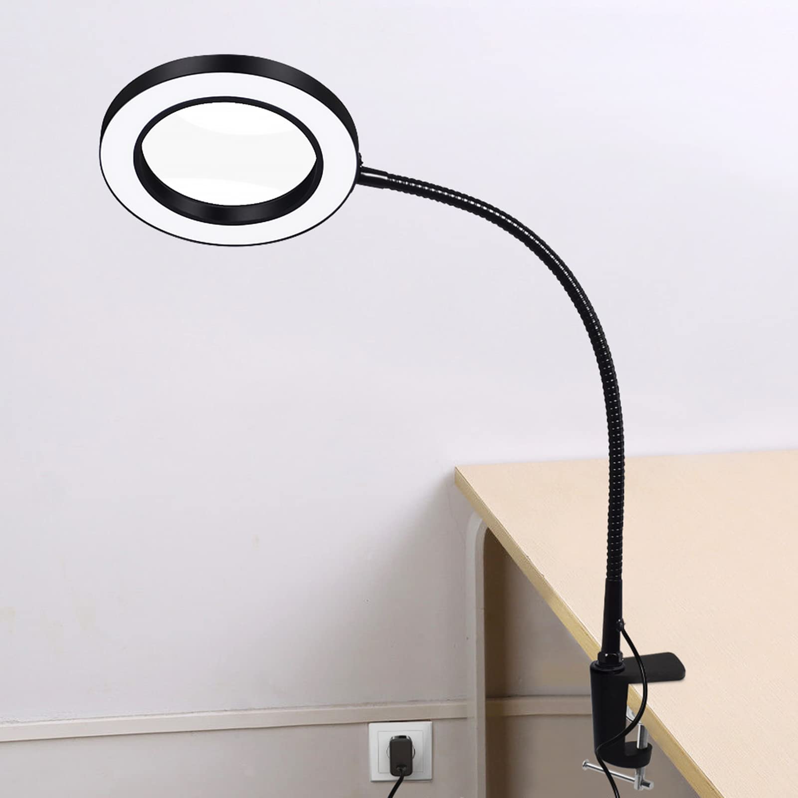Lupa LED z zaciskiem świetlnym Lampa biurkowa 3 tryby i 11 przyciemnień Duża soczewka lupy i elastyczne ramiona na gęsiej szyi 360° charitable
