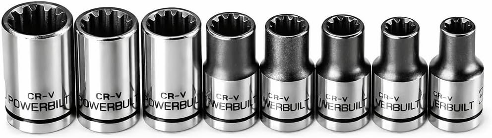 Powerbuilt 8-Piece 1/4-Inch Drive Universal Spline Socket Set with Dual Finish – Fits SAE, Metric, Hex, 6-Point, 12-Point, E-Torx, Spline, and Square Fasteners - 642053
