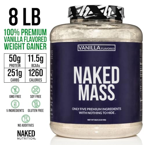 Image of NAKED Vanilla Mass Gainer (8LB Bulk) Creatine Monohydrate 500g (100 Servings) - Non-GMO; Gluten Free; Soy Free; No Fillers; Strength Support