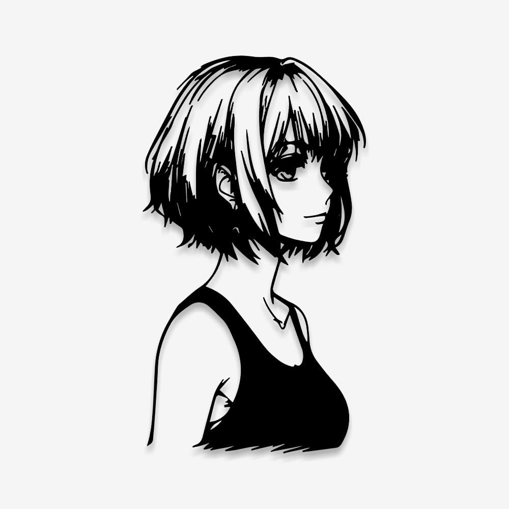 Anime Girl Metal Wall Art Silhouette Plaque Minimalist Portrait Decor for Bedroom Living Room Office Studio Aesthetic Steel Hanging Sign (8 INCH)