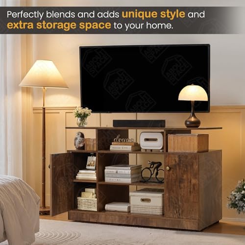Image of ABOUT SPACE TV Unit - Engineered Wooden TV Stand with Adjustable Shelf Storage Cabinet with Door for Console, Home Theatre, Books for Living Room - DIY Entertainment Unit for 32-50 Inch - Brown