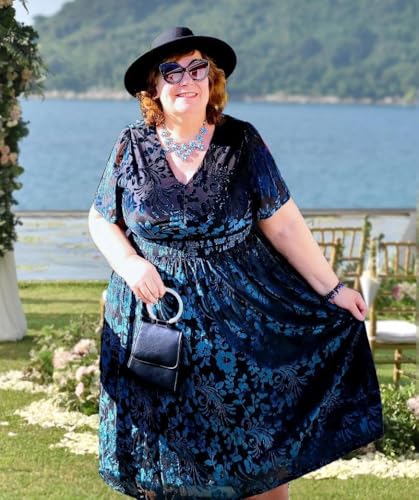 Image of TIYOMI Plus Size Velvet Dress for Women Formal Cocktail Satin Dresses for Wedding Guest XL-5XL (14W-28W)