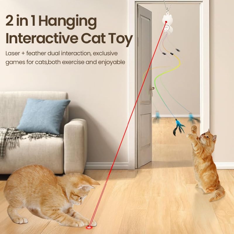 Jouets automatiques for Chats 2 en 1, Jouet Laser for Chats, bâton de Chat à Plumes Suspendu rétractable, Jouet Amusant interactif for Chaton