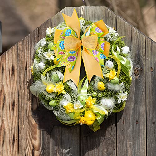 Simisi Ribbon Easter Wreath Bow Basket Yellow Egg Bows Door Wall Ornaments For Home Decor, Easter Party 9.5 X 13 Inch #TOP4