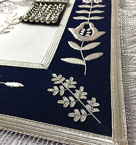 Bricks Masons Past Master Blue Lodge Apron - White & Navy Blue Velvet #TOP2