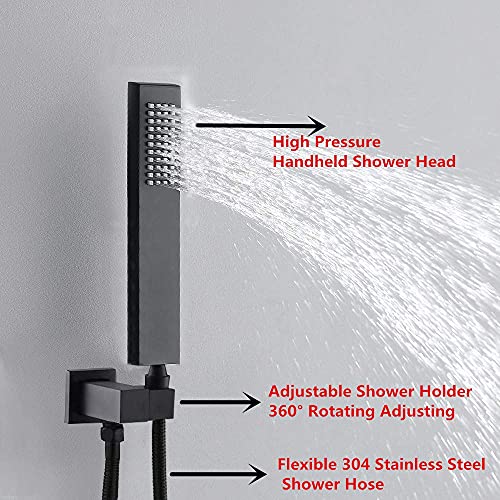 Ayivg Led 12 Inch Ceiling Rain Shower Set Thermostatic Shower System With Handheld And Body Spray Massage Jets Brass Shower Faucets Complete Set Can Run Simultaneously Seperately Matte Black #TOP4