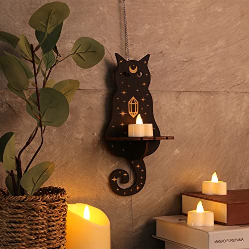Wall Candle Holder Wooden Sconce Decor, Wall-Mounted Candlestick Crystal Display Shelf Wall Art Decorations For Living Room, Dining Room, Home And Office, Crafts Ornaments Gifts (Cat) #TOP3