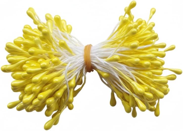 300 PCS 3mm Pearl Double Heads Handmade Flower Stamens for Flower Making Crafts, Artificial Pistil Pearl Floral Stamens for Party Craft Scrapbook Accessories Christmas Wedding Decoration/Yellow