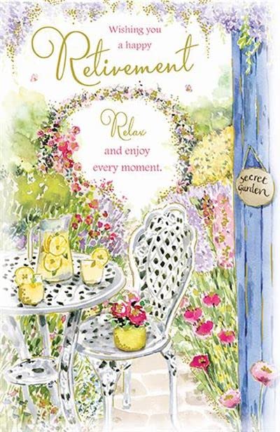 Biglietto Di Auguri Per Pensionamento – Donna – Design Tè Pomeridiano Con Fiori E Dettagli Oro In Rilievo – Fatto A Mano UK