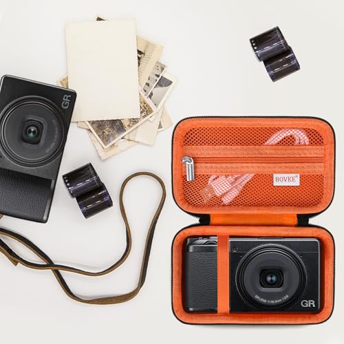 Coque Ricoh GR III et GR IIIx HDF BOVKE - Étui rigide noir et orange avec poche