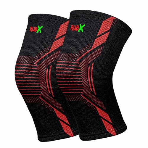Image of RUBX Active Knee Cap Support for Men & Women | Pain Relief Knee Brace | Anti-Sweat & Comfortable | Compression Knee Supporter for Joint Support, Sports, Gym & Injury Recovery (1 Pair) Red. Medium