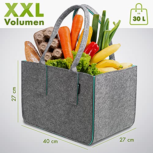 Tebewo Grote vilten boodschappentas met handvat, boodschappenmand, ook als opvouwbare tas voor open haard-hout; veelzijdige draagtas, voor het opbergen van speelgoed, kleur grijs - Image 3