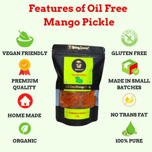 Image of Being Bania Homemade Oil Free Mango Pickle, 500g | Aam ka Achar | Authentic and Traditional | Handmade with no preservatives | Natural Aam Achar