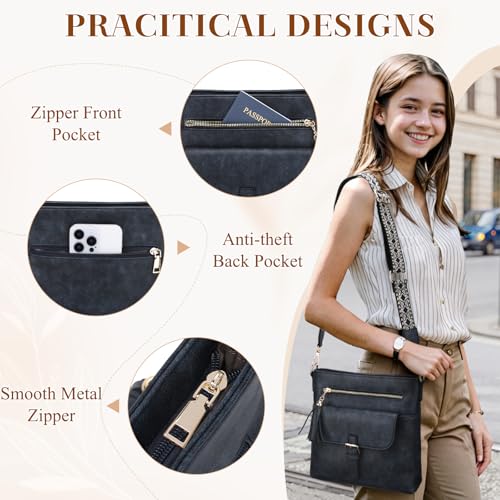 Kasqo Crossbody Bag for Women,Soft Vegan Leather Cross Body Purse Medium Shoulder Bag Handbags with Guitar Strap Tassel4