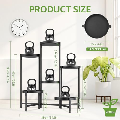 Image of iDavosic.ly 6 Tier Large Plant Stand Indoor with 10 Inch Wide Tray, Tiered Corner Metal Outdoor Flower Display Holder Shelf, Folding Tall Rack for Patio Porch Living Room, Modern Black