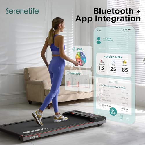 Image of SereneLife Portable Foldable Treadmill with Remote Control, 8.7 MPH Smart Speed Control, Treadmills for Home, Under Desk Treadmill for Home Office, Shock Absorption, App Support, 265lbs Limit