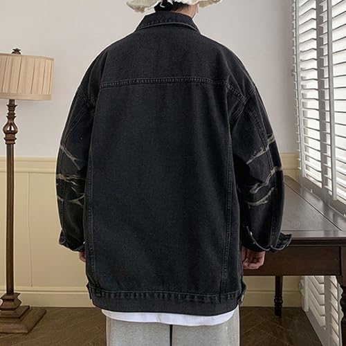 Veste en jean unie style classique revers et poches amples