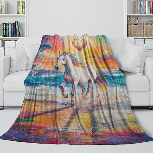 Couverture de voyage cheval en microfibre douce 127x152 cm pour lit et canapé