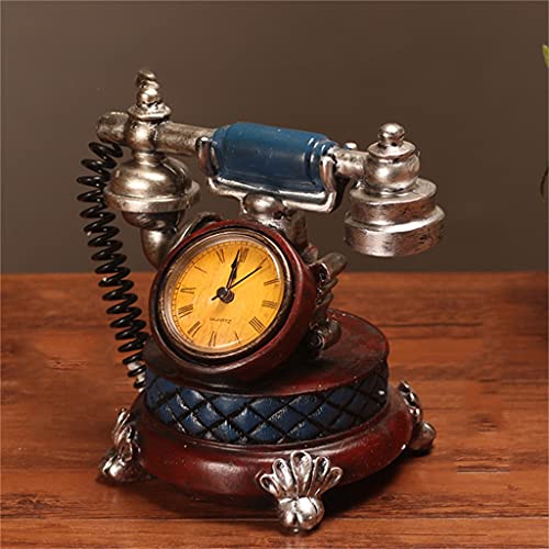 Lmmddp Retro Telephone Model Table Clock Office Desktop Clock Living Room Clock Creative Cafe Restaurant Decoration (Color : E, Size : 1) #TOP7