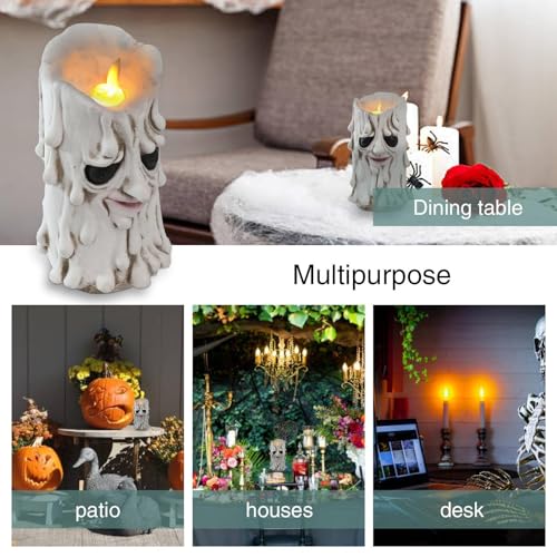 Bougies LED d'Halloween blanches avec visage effrayant pour dîner