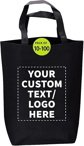 DISCOUNT PROMOS Bolsa grande reutilizable y resistente, paquete de 10 unidades, bolsa de compras para la playa, color negro, En blanco y negro.