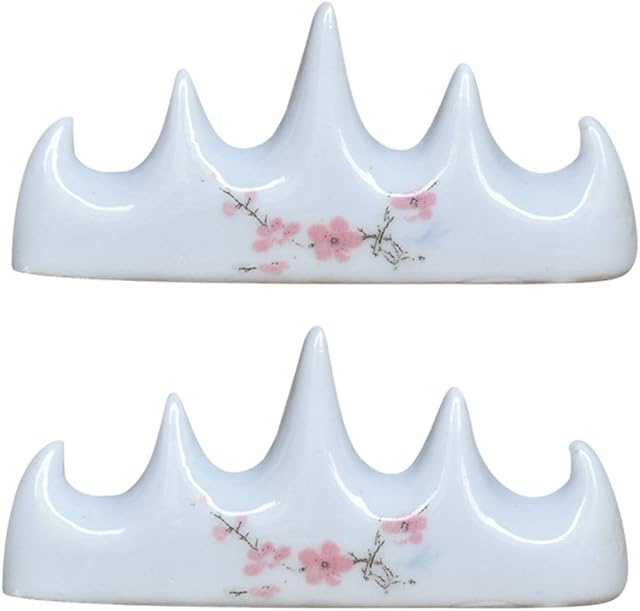NUOBESTY 2pcs Calligraphy Brush Holder Rack Ceramic Brush Pen Rest Chopsticks Holder Wave Design for Chinese Japanese Calligraphy Practice Supplies