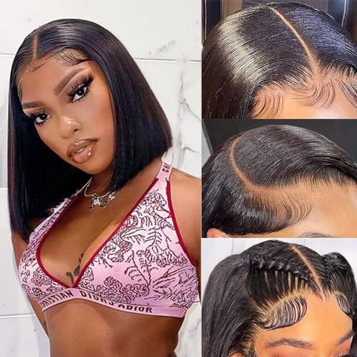 Straight Bob Wig Human Hair 12Inch Straight 13X4 100% Unprocessed Virgin Transparent HD Lace Front Bob Wig Human Hair For Black Women