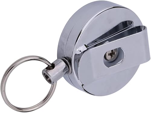 Fydun Tirador retráctil de 23.6 in, llavero llavero clip para cinturón llavero bak cadena retráctil retroceso de acero inoxidable titular de la