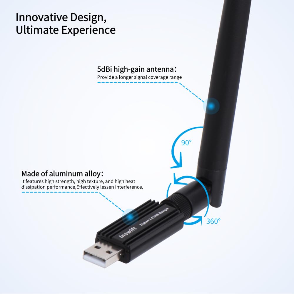 Zigbee 3.0 USB Dongle Gateway, Universal Wireless Zigbee USB Adapter mit Antenne für Home Assistant, Open HAB, Zigbee2MQTT