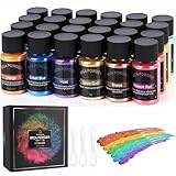 Mica Powder 24 Color Shake Jars - Huge 240g/8.47oz Set - Premium Cosmetic Grade Mica Pigment Powder for Epoxy Resin, Soap making, Slime, Bath Bombs, Polymer Clay, Tumblers, Makeup, Lip Gloss, Nail Art