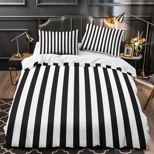 Housse de couette super douce noir et blanc à rayures verticales 140x200 - 2