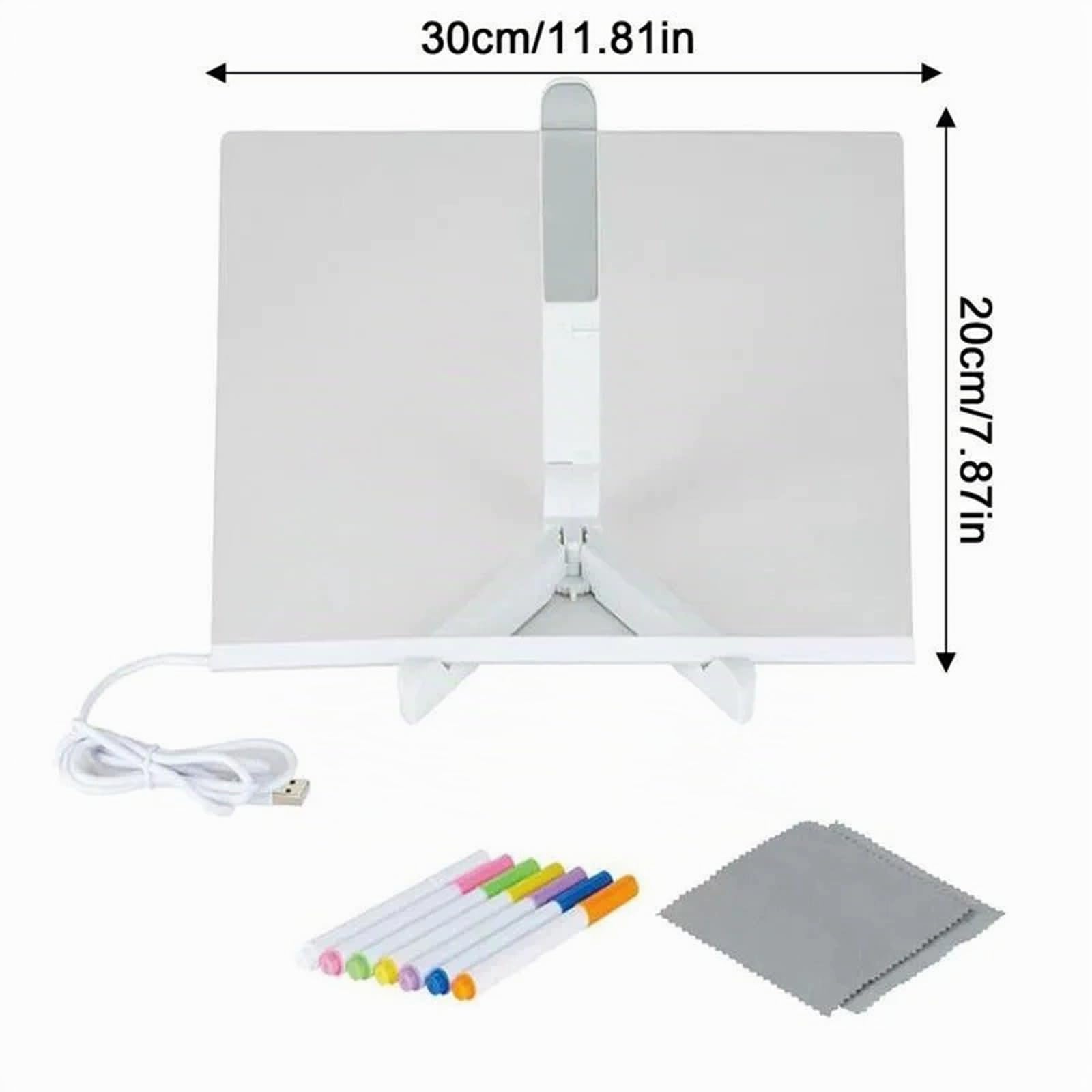 LouLouScreen - Planche à dessin lumineuse à LED pour enfants Table à dessin en acrylique, avec sept stylos de couleur, un support réglable, une surface d'écriture effaçable